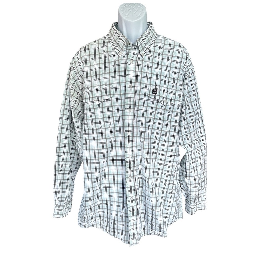 Cinch Mint Green/Black/Gray Plaid Button Down Shirt, XXL, Cowboy Western Rodeo